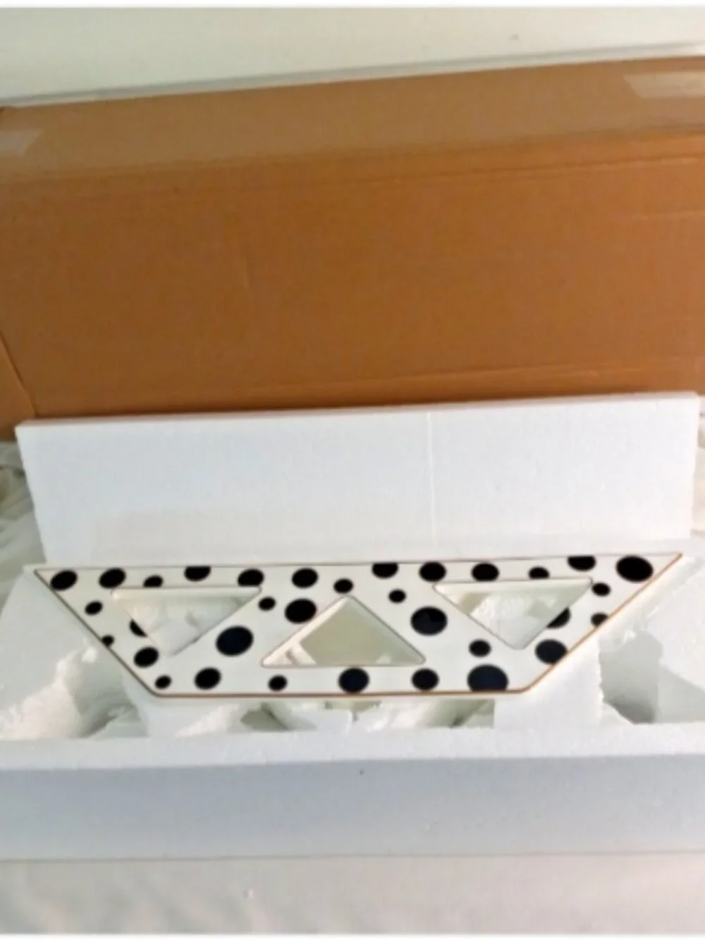 Triangle Divided Serving Tray Set of 3 w/ Stand Black White Polka Dot Porlien